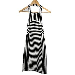 TOV Holy Inc Striped Halter Neck Backless Midi Dress Black White Women Size 8 38